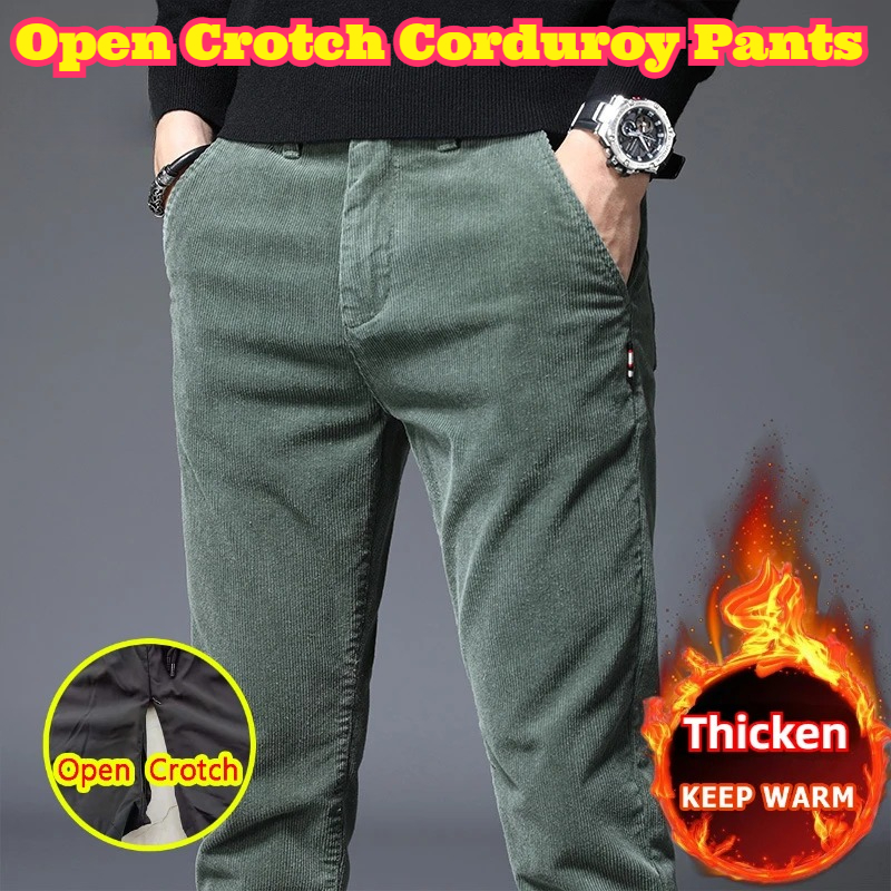 Corduroy Pant Warm - Open Crotch Men Fall Winter Fleece
