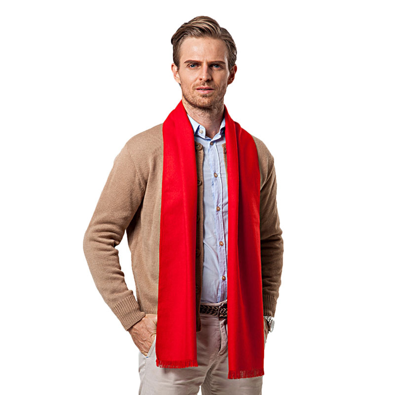 Wool Scarf Men - Fashion Winter Solid Color Men Red