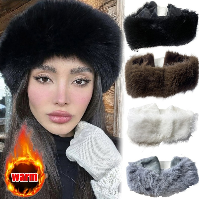 Wide Band Fur Headband Winter  - Fleece Ear Warmer Band ulasan dan harga