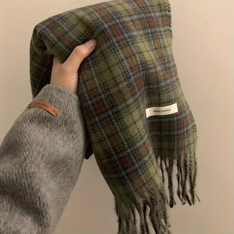 Vintage Green Plaid Tassel Sca - Cashmere Pashmina Wrap ulasan dan harga