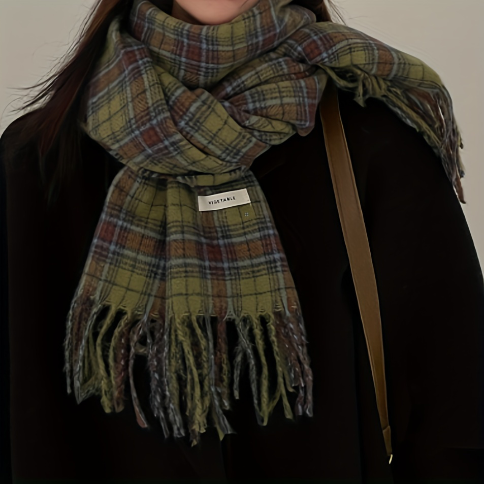Vintage Green Plaid Tassel Sca - Cashmere Pashmina Wrap ulasan dan harga