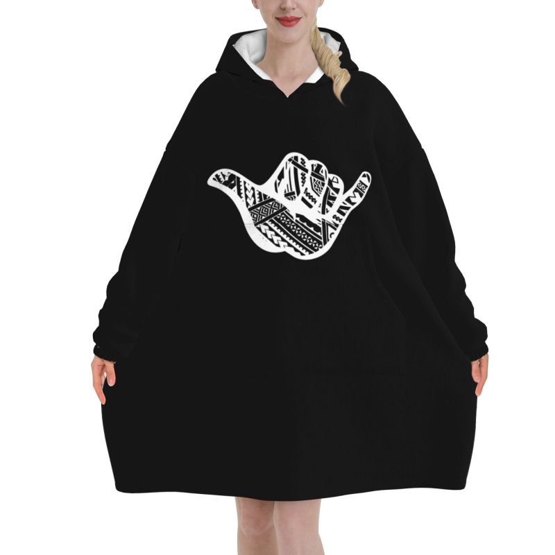 Polynesian Tattoo Shaka Tribal - Sherpa Hoodie Fleece ulasan dan harga