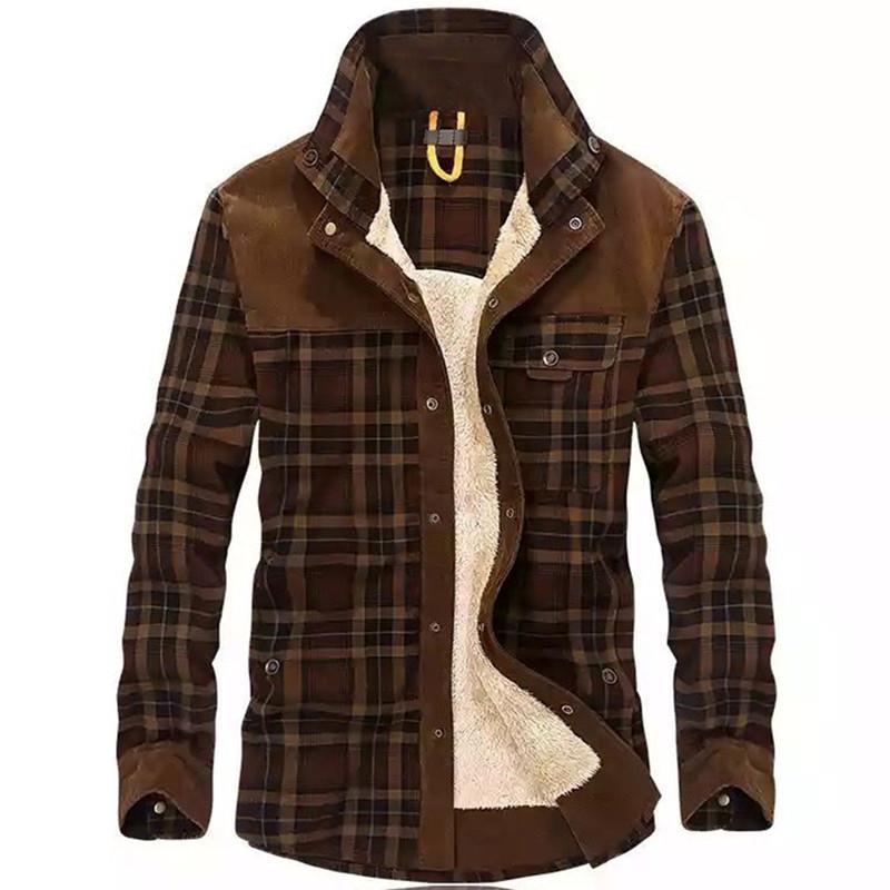 Men's Vintage Plaid Shearling  - Flannel Shirt Lined ulasan dan harga