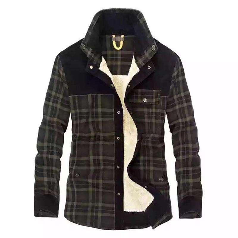 Men's Vintage Plaid Shearling  - Flannel Shirt Lined ulasan dan harga