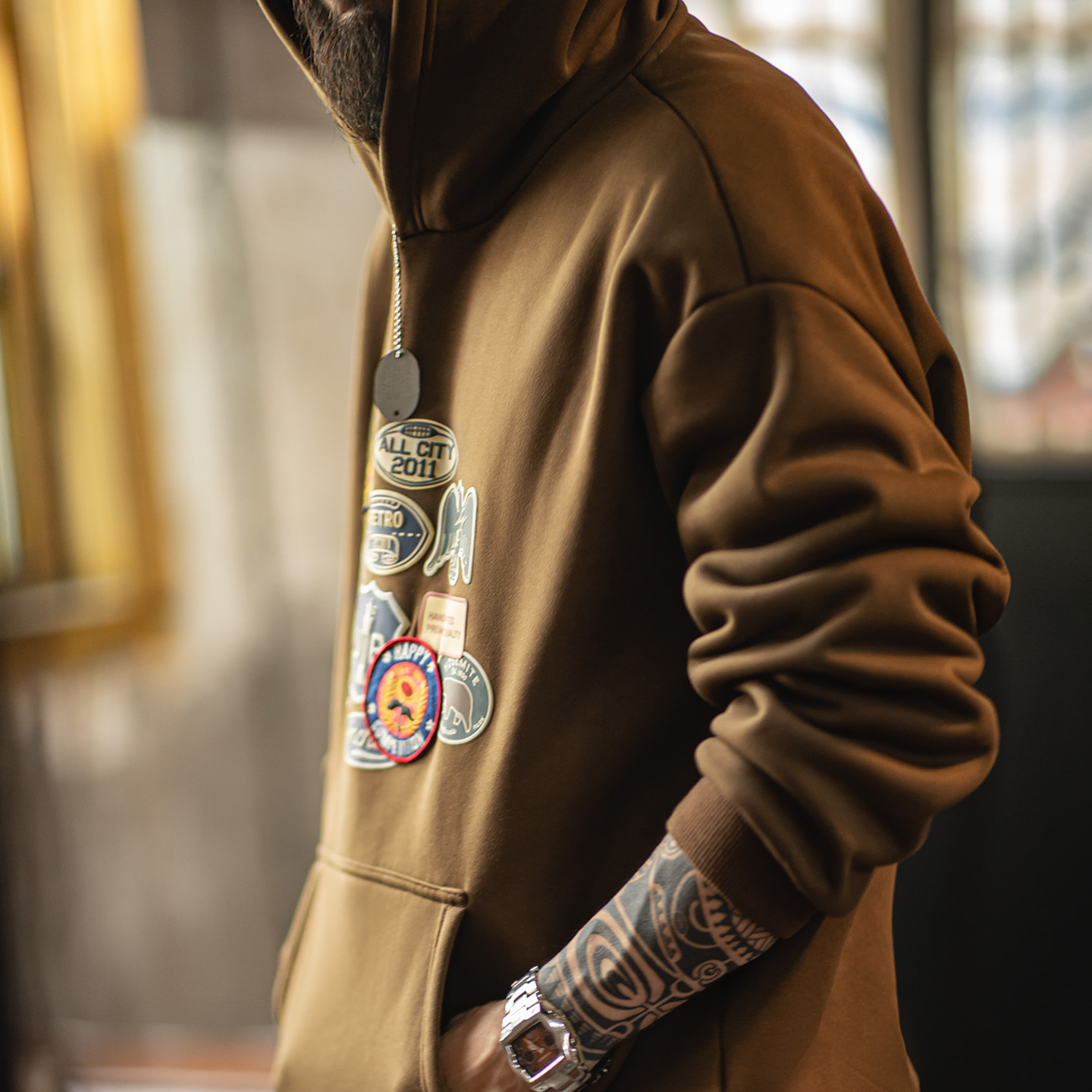 Maden Vintage Men's Embroidere - Sherpa Hoodie Fleece ulasan dan harga