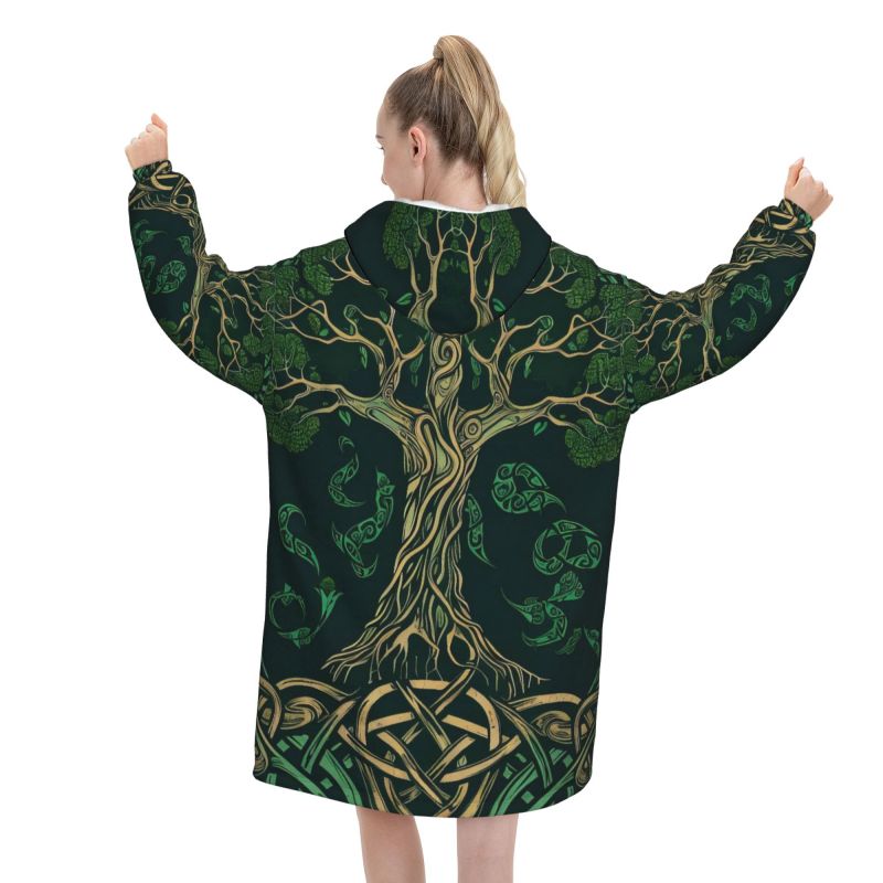 Tree of Life Celtic Pattern Bl - Sherpa Hoodie Fleece ulasan dan harga