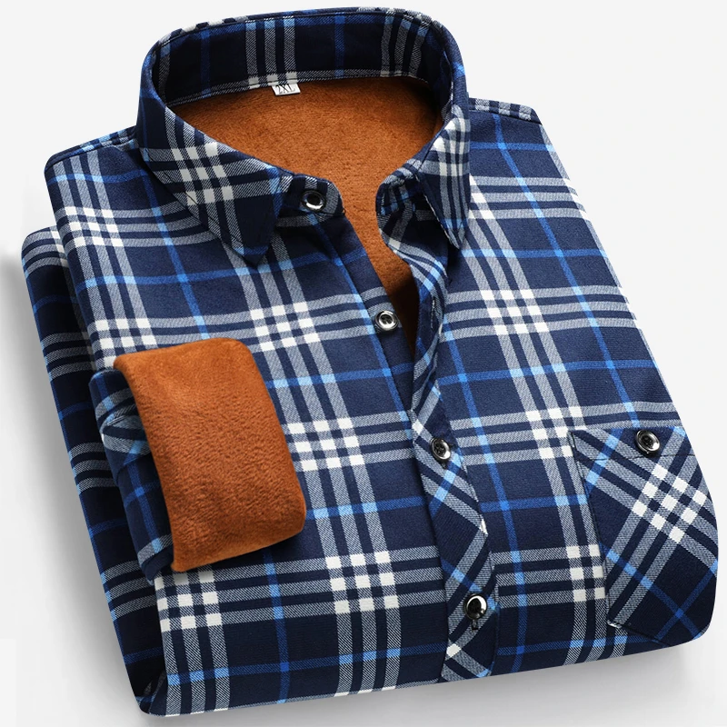 Autumn and Winter Men's Fleece - Flannel Shirt Lined ulasan dan harga