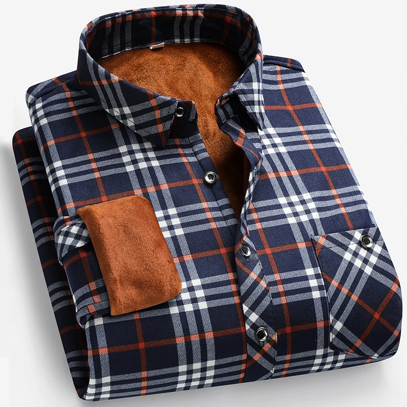 Autumn and Winter Men's Fleece - Flannel Shirt Lined ulasan dan harga