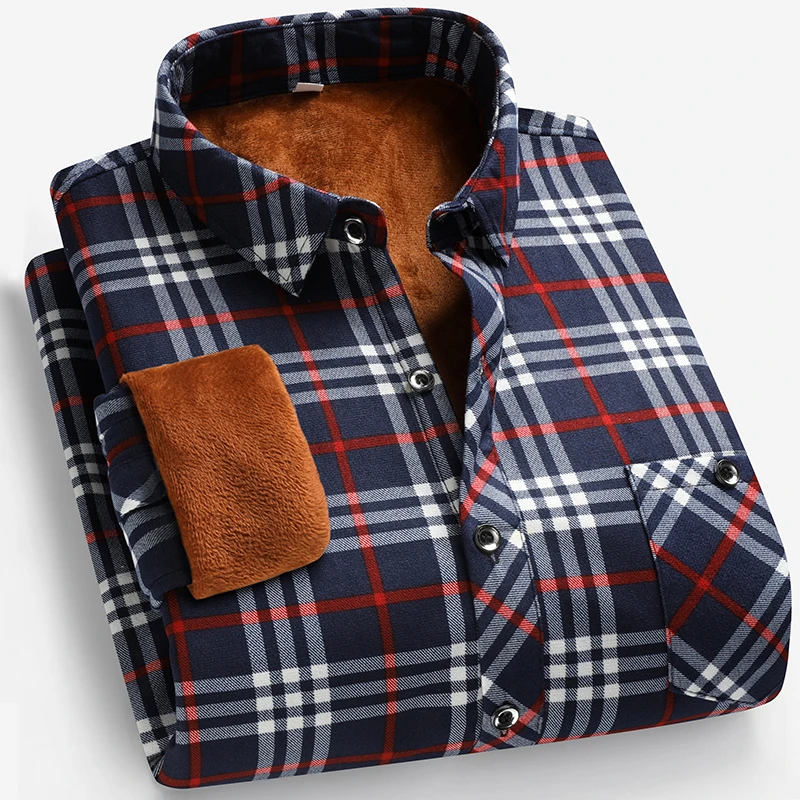 Autumn and Winter Men's Fleece - Flannel Shirt Lined ulasan dan harga