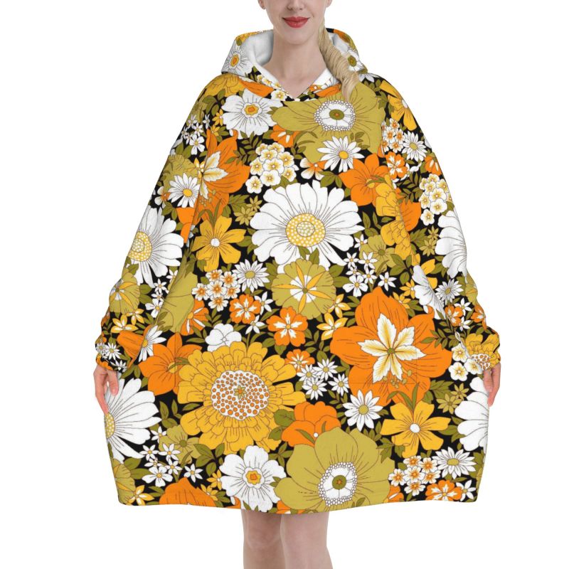 Hippie Flower Floral Retro Bla - Sherpa Hoodie Fleece ulasan dan harga