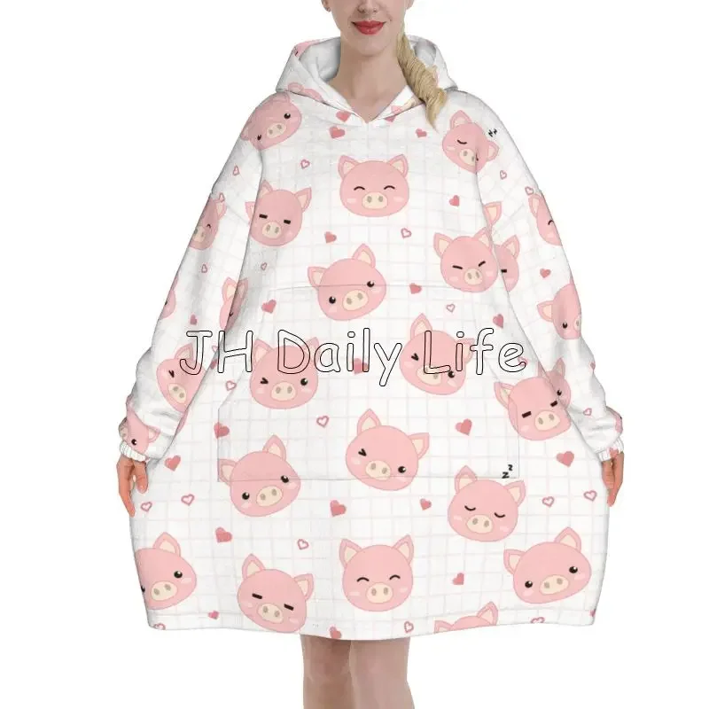 Cartoon Pigs Wearable Flannel  - Sherpa Hoodie Fleece ulasan dan harga