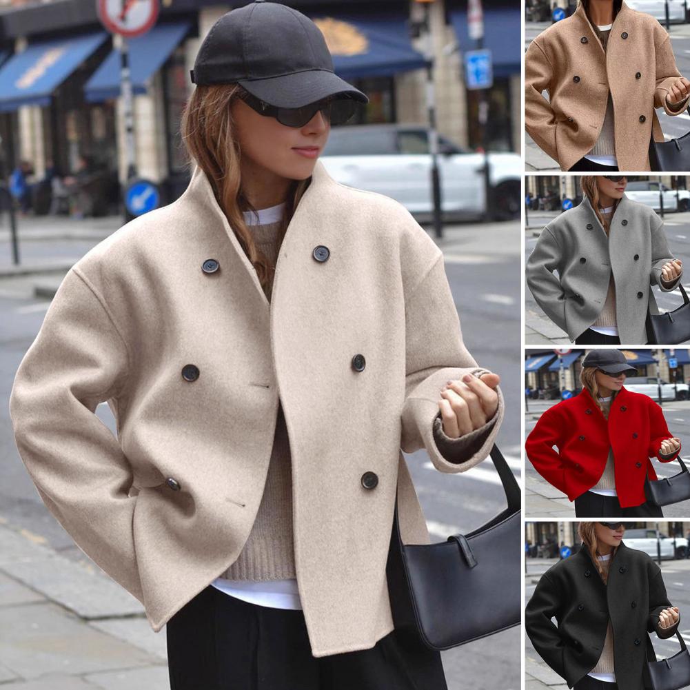Women's Winter Cropped Wool Co - Wool Coat Peacoat ulasan dan harga