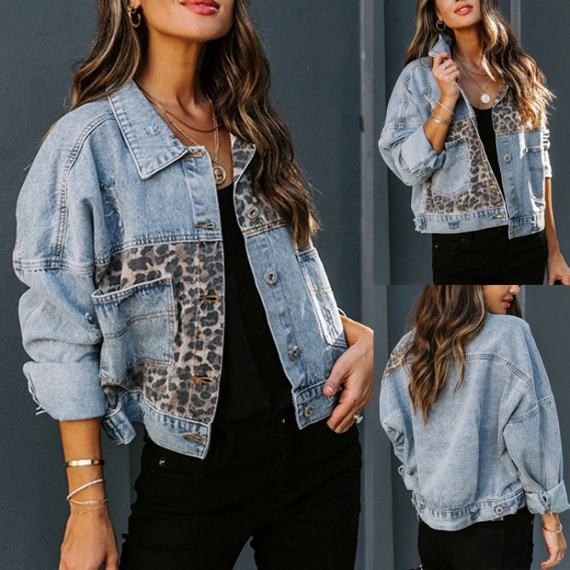 Leopard Stitching Denim Jacket - Down Jacket Packable ulasan dan harga