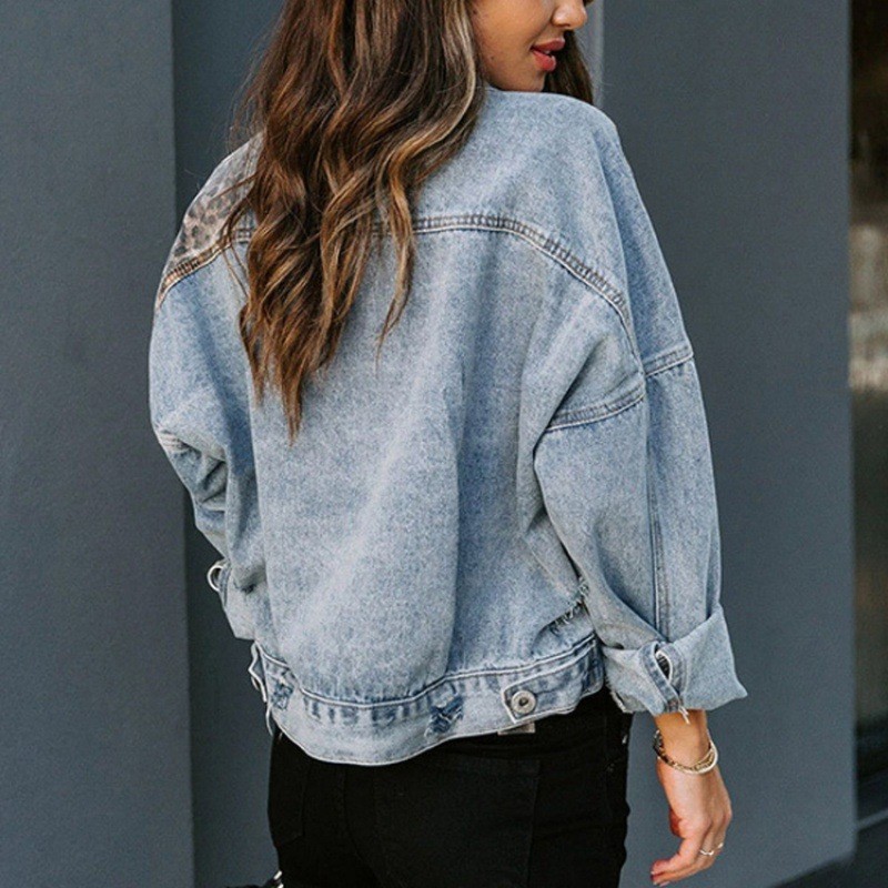 Leopard Stitching Denim Jacket - Down Jacket Packable ulasan dan harga