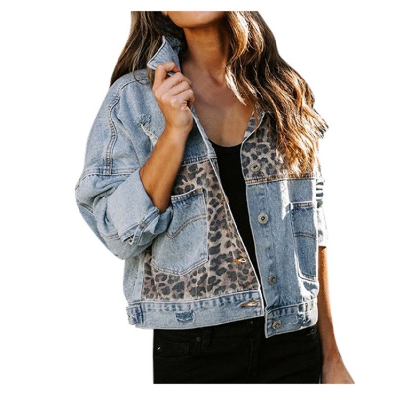 Leopard Stitching Denim Jacket - Down Jacket Packable ulasan dan harga